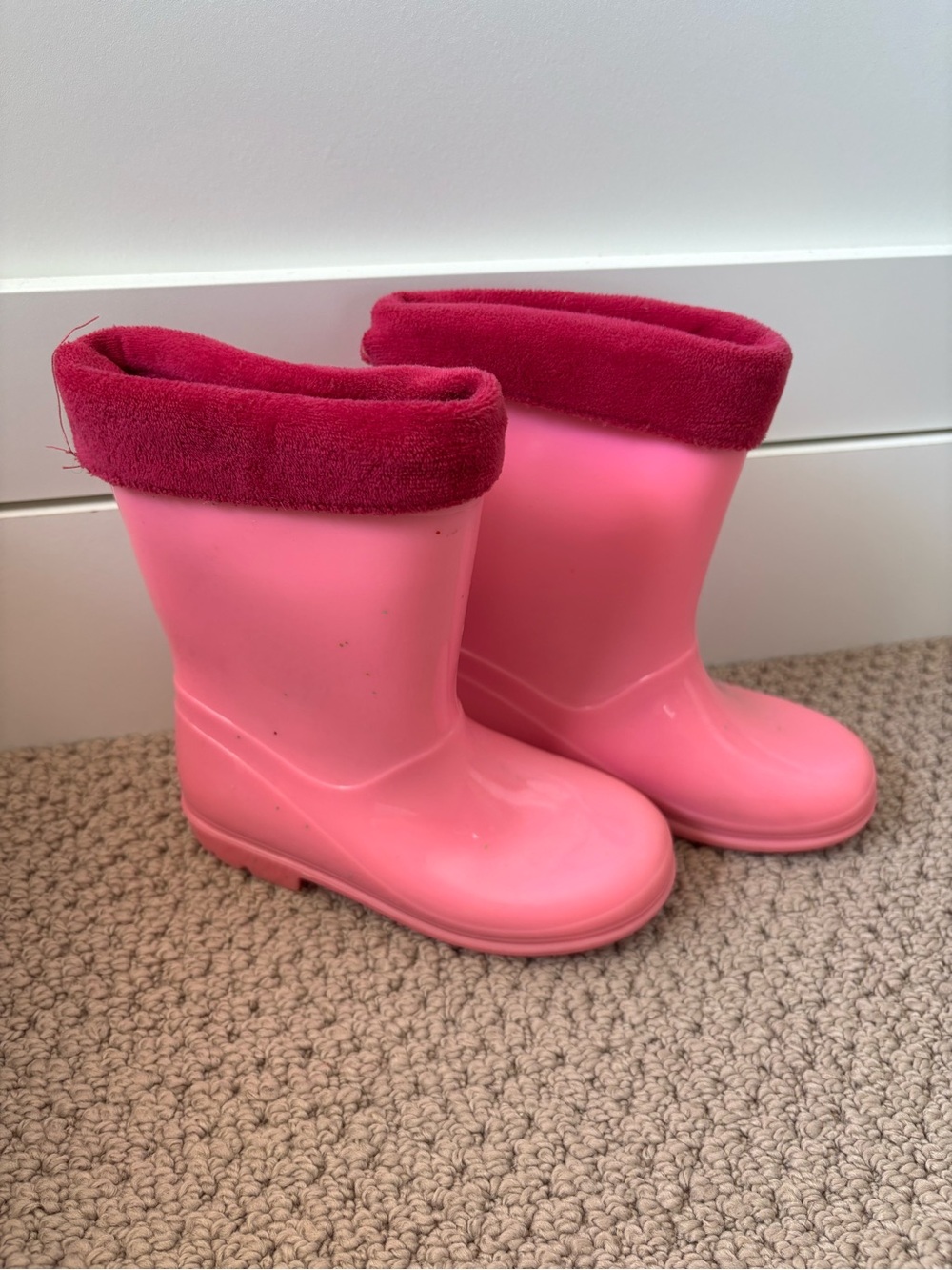 Kids Pink Waterproof Rain Boots with Fleece Cuff